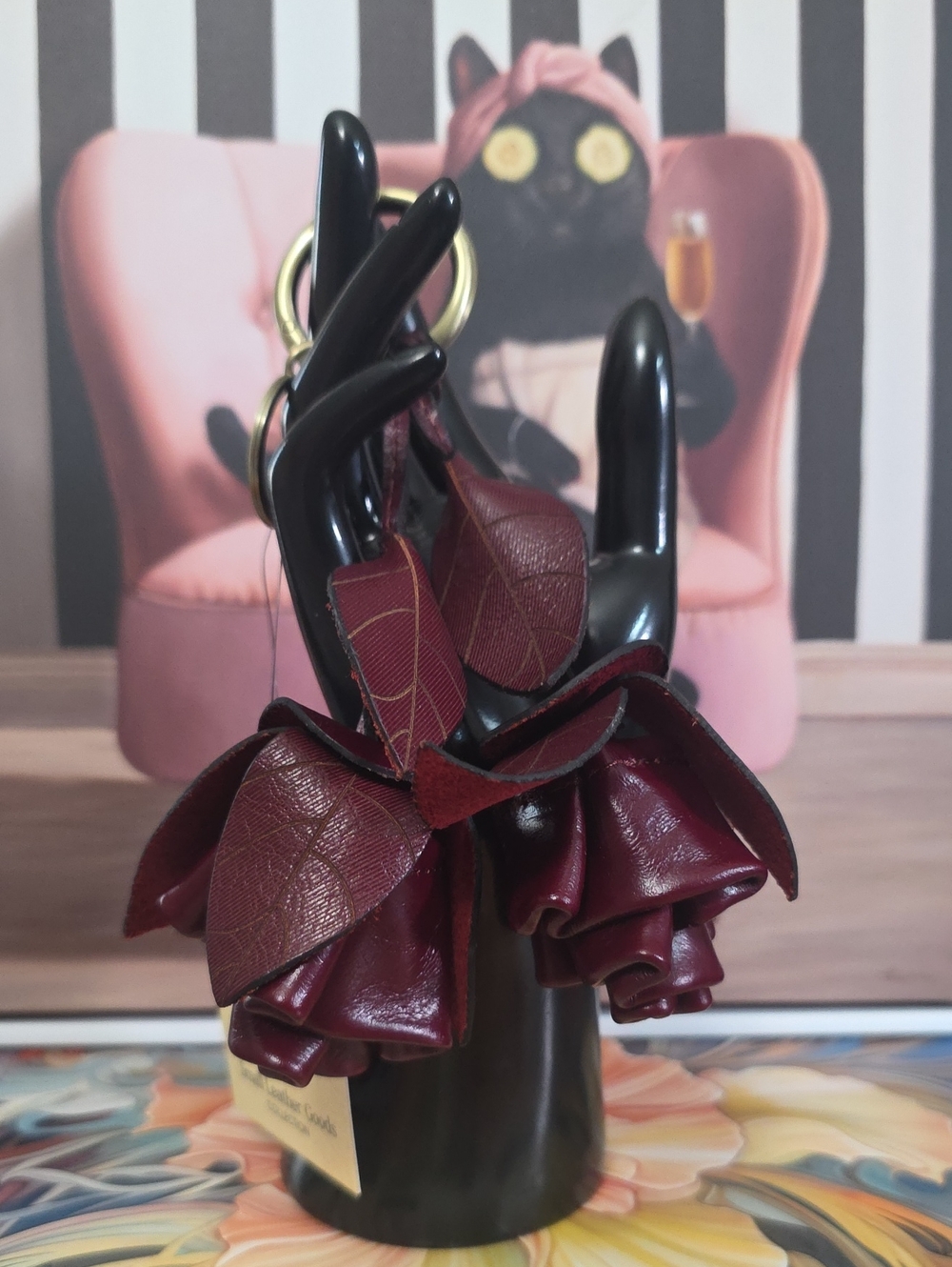Patricia Nash Burgundy Floral Leather BagCharm or Keyring.